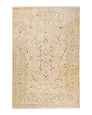 Contemporary Eclectic Ivory Wool Area Rug 6' 1" x 9' 3" - Solo Rugs