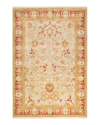 Traditional Mogul Ivory Wool Area Rug 6' 2" x 9' 0" - Solo Rugs