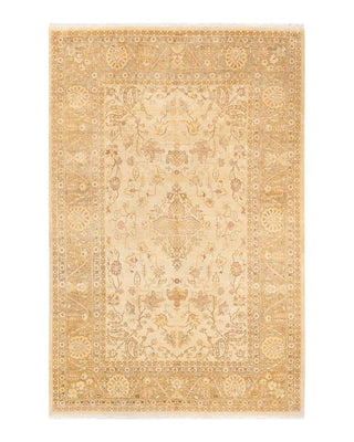 Traditional Mogul Ivory Wool Area Rug 6' 1" x 9' 3" - Solo Rugs