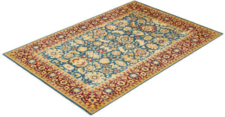 Traditional Mogul Blue Wool Area Rug 6' 2" x 8' 9" - Solo Rugs