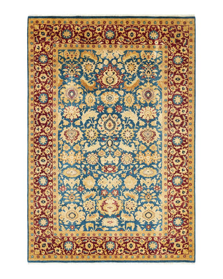 Traditional Mogul Blue Wool Area Rug 6' 2" x 8' 9" - Solo Rugs