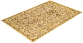 Traditional Mogul Yellow Wool Area Rug 5' 3" x 7' 10" - Solo Rugs