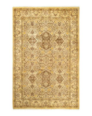 Traditional Mogul Yellow Wool Area Rug 5' 3" x 7' 10" - Solo Rugs