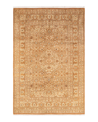 Traditional Mogul Yellow Wool Area Rug 6' 1" x 9' 1" - Solo Rugs