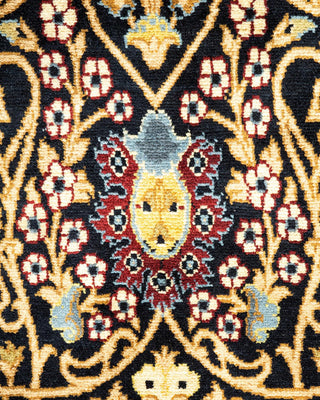 Traditional Mogul Black Wool Area Rug 6' 2" x 9' 3" - Solo Rugs