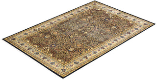 Traditional Mogul Black Wool Area Rug 6' 2" x 9' 3" - Solo Rugs