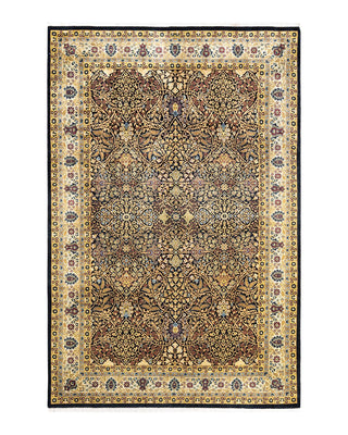 Traditional Mogul Black Wool Area Rug 6' 2" x 9' 3" - Solo Rugs