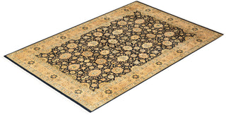 Traditional Mogul Black Wool Area Rug 6' 0" x 9' 3" - Solo Rugs