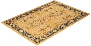 Traditional Mogul Green Wool Area Rug 6' 1" x 9' 1" - Solo Rugs