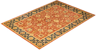 Traditional Mogul Orange Wool Area Rug 6' 1" x 8' 9" - Solo Rugs