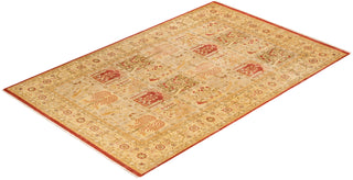 Traditional Mogul Orange Wool Area Rug 6' 1" x 9' 3" - Solo Rugs