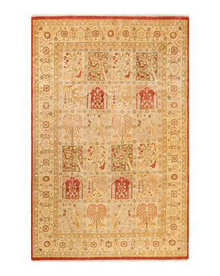 Traditional Mogul Orange Wool Area Rug 6' 1" x 9' 3" - Solo Rugs
