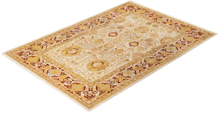 Traditional Mogul Ivory Wool Area Rug 6' 1" x 9' 0" - Solo Rugs
