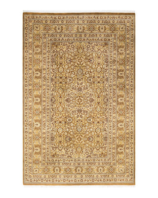 Traditional Mogul Yellow Wool Area Rug 6' 0" x 9' 3" - Solo Rugs