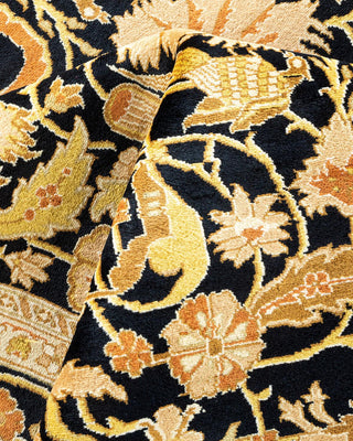 Traditional Mogul Black Wool Area Rug 5' 10" x 9' 1" - Solo Rugs