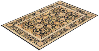Traditional Mogul Black Wool Area Rug 5' 10" x 9' 1" - Solo Rugs