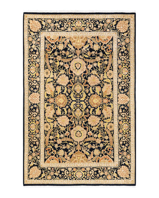 Traditional Mogul Black Wool Area Rug 5' 10" x 9' 1" - Solo Rugs