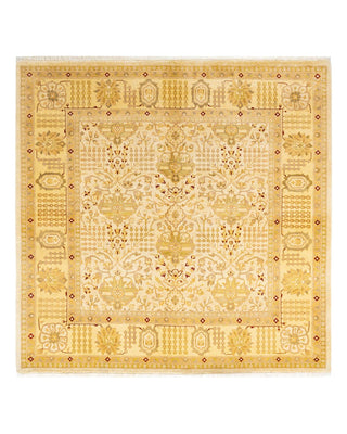 Traditional Mogul Ivory Wool Square Area Rug 6' 1" x 6' 3" - Solo Rugs