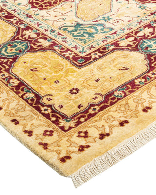 Traditional Mogul Ivory Wool Area Rug 6' 0" x 8' 9" - Solo Rugs
