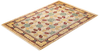 Traditional Mogul Ivory Wool Area Rug 6' 0" x 8' 9" - Solo Rugs