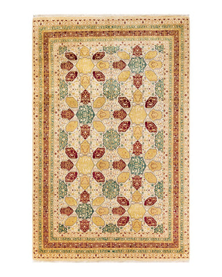 Traditional Mogul Ivory Wool Area Rug 6' 1" x 9' 4" - Solo Rugs