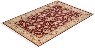 Traditional Mogul Red Wool Area Rug 4' 1" x 6' 0" - Solo Rugs