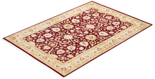 Traditional Mogul Red Wool Square Area Rug 4' 2" x 6' 4" - Solo Rugs