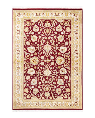 Traditional Mogul Red Wool Square Area Rug 4' 2" x 6' 4" - Solo Rugs