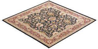 Traditional Mogul Black Wool Square Area Rug 6' 3" x 6' 4" - Solo Rugs