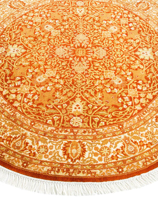 Traditional Mogul Orange Wool Round Area Rug 4' 1" x 4' 1" - Solo Rugs