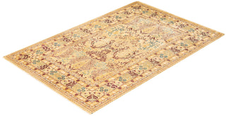 Traditional Mogul Yellow Wool Area Rug 6' 1" x 9' 5" - Solo Rugs