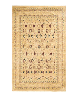 Traditional Mogul Yellow Wool Area Rug 5' 10" x 9' 1" - Solo Rugs
