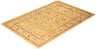 Traditional Mogul Yellow Wool Area Rug 6' 1" x 9' 1" - Solo Rugs