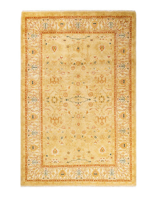 Traditional Mogul Yellow Wool Area Rug 6' 1" x 9' 1" - Solo Rugs