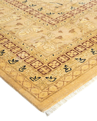 Traditional Mogul Yellow Wool Area Rug 9' 2" x 11' 8" - Solo Rugs