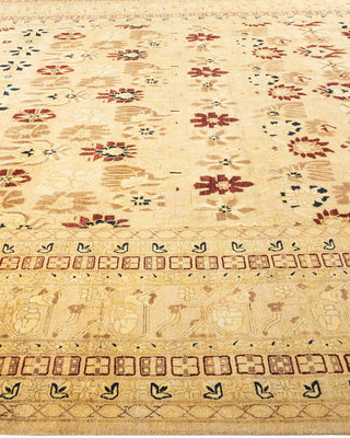 Traditional Mogul Yellow Wool Area Rug 9' 2" x 11' 8" - Solo Rugs