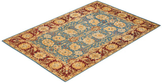 Contemporary Eclectic Blue Wool Area Rug 6' 1" x 9' 1" - Solo Rugs