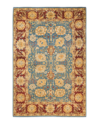 Contemporary Eclectic Blue Wool Area Rug 6' 1" x 9' 1" - Solo Rugs