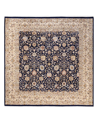 Traditional Mogul Blue Wool Square Area Rug 8' 2" x 8' 3" - Solo Rugs