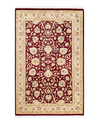 Traditional Mogul Red Wool Area Rug 4' 2" x 6' 4" - Solo Rugs