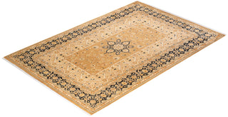 Traditional Mogul Yellow Wool Area Rug 6' 2" x 9' 2" - Solo Rugs