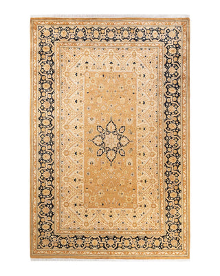 Traditional Mogul Yellow Wool Area Rug 6' 2" x 9' 2" - Solo Rugs