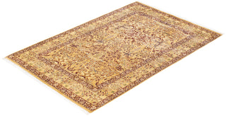 Traditional Mogul Yellow Wool Area Rug 4' 7" x 6' 10" - Solo Rugs