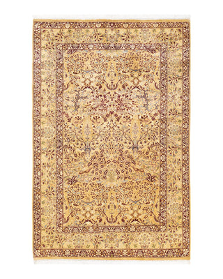 Traditional Mogul Yellow Wool Area Rug 4' 7" x 6' 10" - Solo Rugs