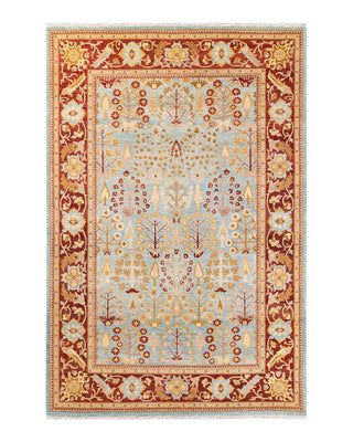 Contemporary Eclectic Light Blue Wool Area Rug 6' 2" x 9' 2" - Solo Rugs