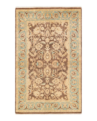 Traditional Mogul Brown Wool Area Rug 4' 0" x 6' 4" - Solo Rugs