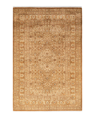 Traditional Mogul Yellow Wool Area Rug 6' 1" x 9' 1" - Solo Rugs