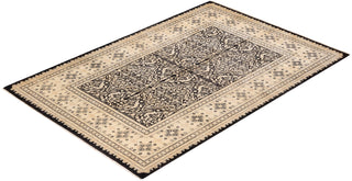 Traditional Mogul Black Wool Area Rug 6' 3" x 9' 2" - Solo Rugs
