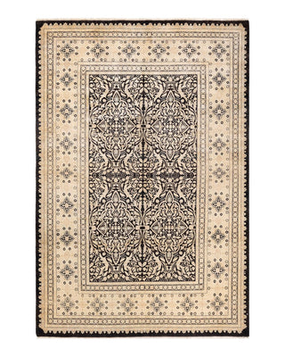 Traditional Mogul Black Wool Area Rug 6' 3" x 9' 2" - Solo Rugs