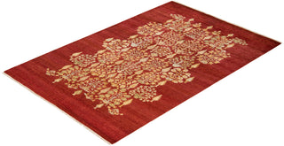 Contemporary Eclectic Red Wool Area Rug 6' 1" x 9' 1" - Solo Rugs